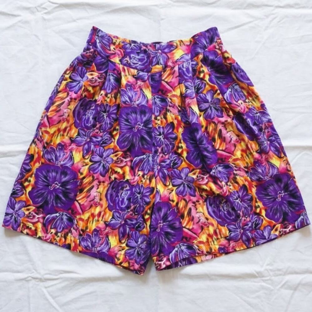 Label Noir Vintage Purple Tropical Hawaiian Baggy Shorts Womens Medium